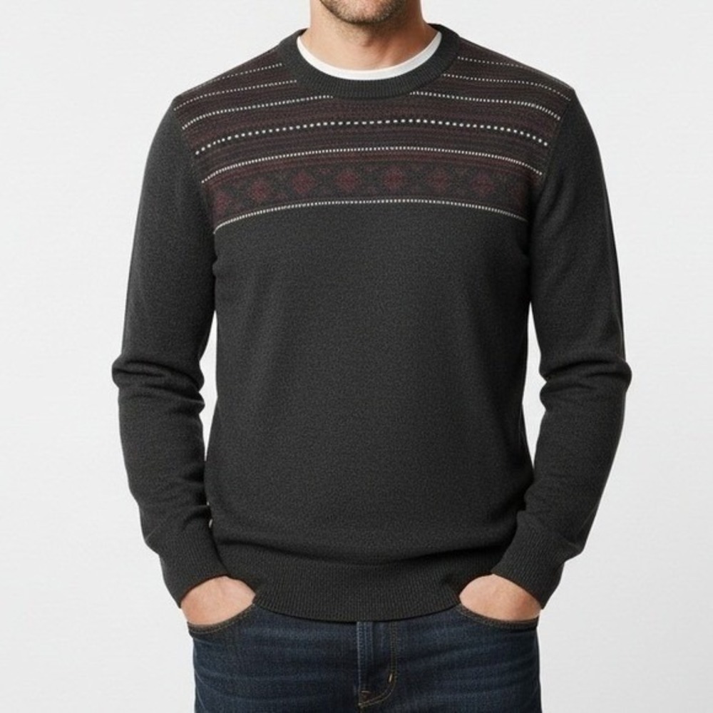 Croft & Barrow Men's‎ Charcoal Fair Isle Knit Sweater Crewneck Small